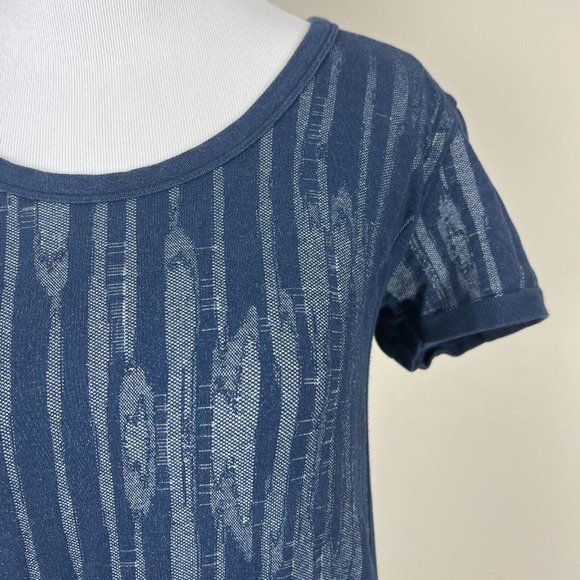 Athleta Top Tee Large Blue Ikat Pure Organic Cotton Blend Ruched Seamless Womens - Picture 3 of 8